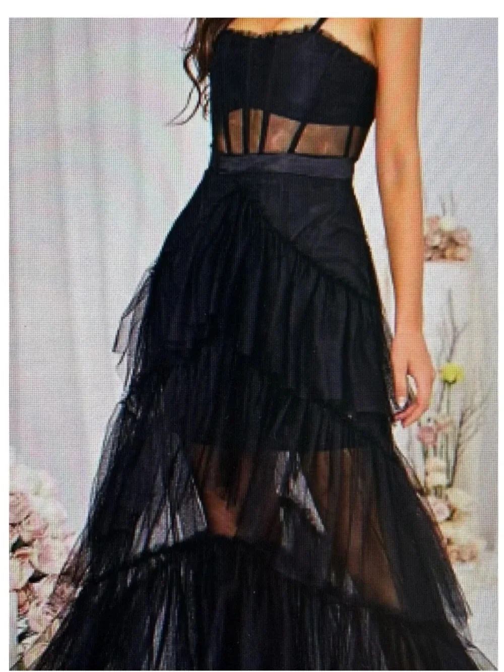 NWT Black Corset Layered Tulle Mesh Maxi Dress size S - Picture 3 of 7
